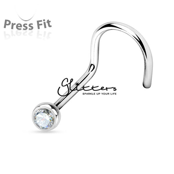 20 Gauge 316L Surgical Steel Nose Screw with Press Fit C.Z.-Body Piercing Jewellery, Nose Piercing Jewellery, Nose Studs-ns13-w-Glitters