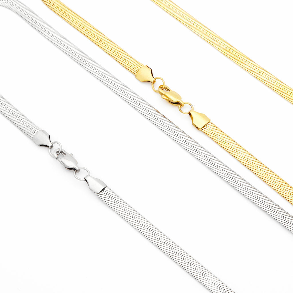 Stainless Steel 5mm Herringbone Chain Necklace-Jewellery, Necklaces, Stainless Steel Chain, Women's Jewellery, Women's Necklace-sc0096-sg_1-Glitters