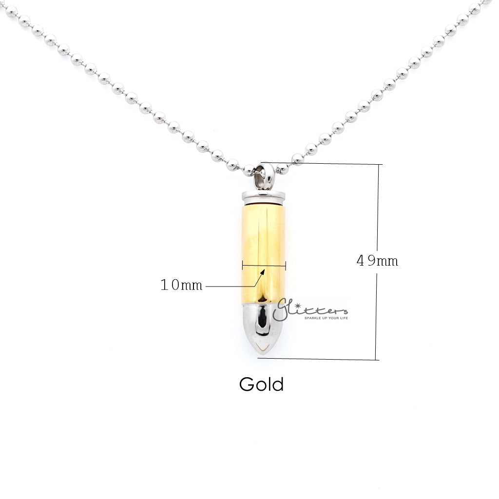 Stainless Steel Openable Bullet Pendant - Keepsake | Memorial-Jewellery, Men's Jewellery, Men's Necklace, Necklaces, Pendants, Stainless Steel, Stainless Steel Pendant-sp0244_-1000-G_New-Glitters