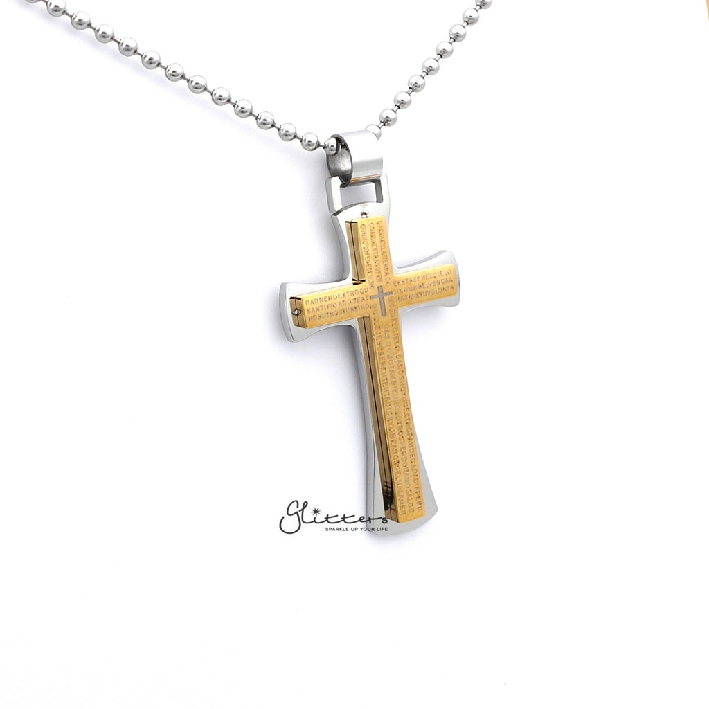 Stainless Steel Double Layer Cross Pendant - Silver | Gold | Black-Jewellery, Men's Jewellery, Men's Necklace, necklace, Necklaces, Pendants, Stainless Steel, Stainless Steel Pendant-sp0264_1000-05-Glitters