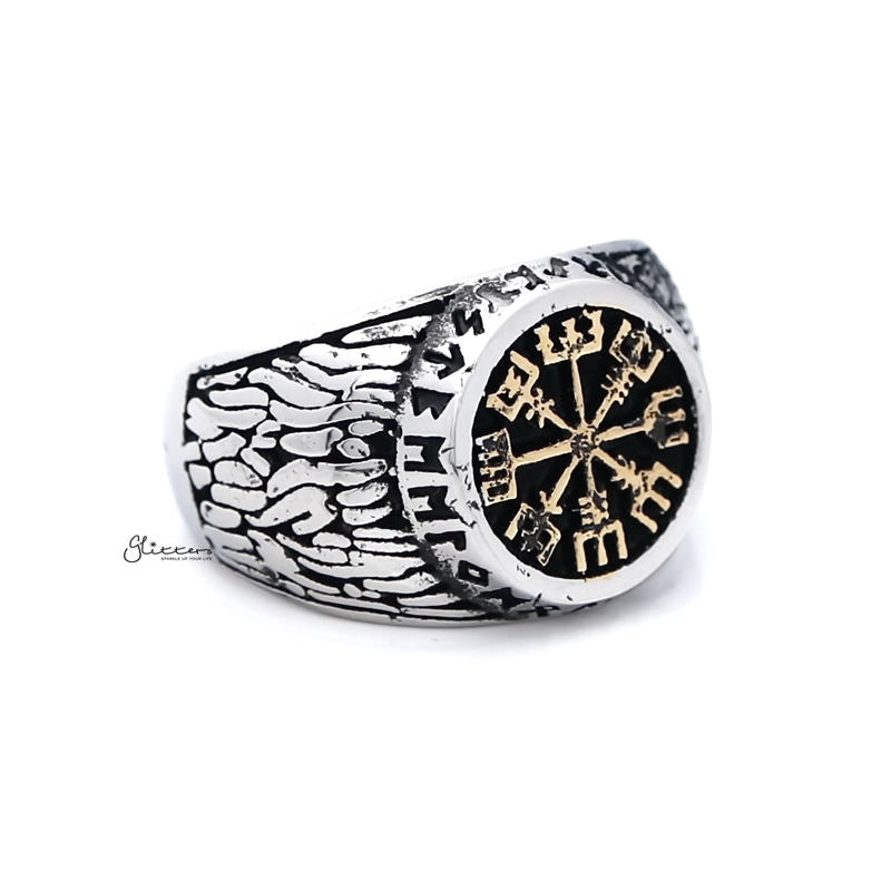 Antique Gold Helm of Awe Symbol Stainless Steel Men's Ring-Jewellery, Men's Jewellery, Men's Rings, Rings, Stainless Steel, Stainless Steel Rings-sr0274_4__1-Glitters