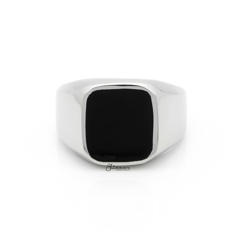 Black Square Flat Top Stainless Steel Signet Ring - Silver-Jewellery, Men's Jewellery, Men's Rings, Rings, Stainless Steel, Stainless Steel Rings-sr0306-1_1-Glitters