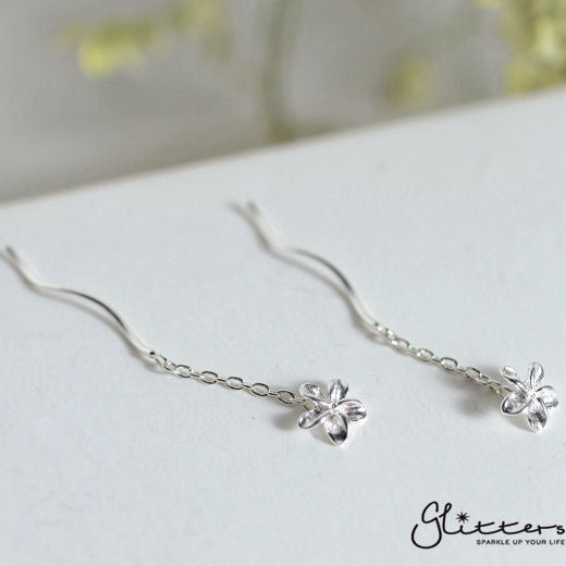 Sterling Silver Frangipani Ear Threader-Chain Earring, Drop Earring, Earrings, Jewellery, Women's Earrings, Women's Jewellery-sse0101-1-Glitters