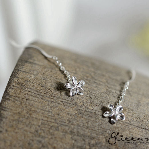 Sterling Silver Frangipani Ear Threader-Chain Earring, Drop Earring, Earrings, Jewellery, Women's Earrings, Women's Jewellery-sse0101-2-Glitters