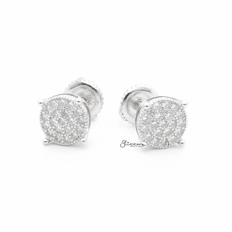Sterling Silver C.Z Paved Round Stud Earrings-Cubic Zirconia, earrings, Hip Hop Earrings, Iced Out, Jewellery, Men's Earrings, Men's Jewellery, Stud Earrings, Women's Earrings, Women's Jewellery-sse0409-1_1-Glitters