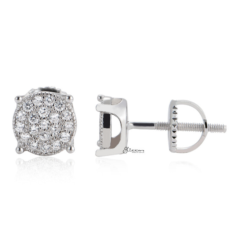 Sterling Silver C.Z Paved Round Stud Earrings-Cubic Zirconia, earrings, Hip Hop Earrings, Iced Out, Jewellery, Men's Earrings, Men's Jewellery, Stud Earrings, Women's Earrings, Women's Jewellery-sse0409-2_1-Glitters
