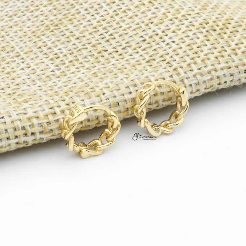 Chain Link One-Touch Huggie Hoop Earrings - Gold-earrings, Hoop Earrings, Jewellery, Women's Earrings, Women's Jewellery-sse0414-G2-Glitters