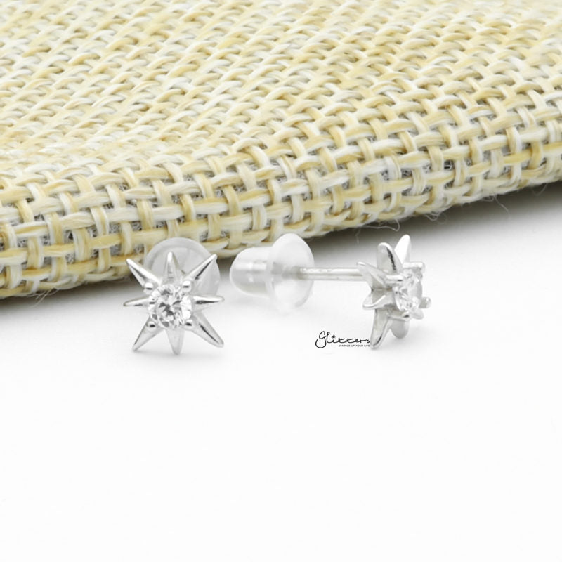 Sterling Silver CZ Star Stud Earrings - Silver-Cubic Zirconia, earrings, Jewellery, Stud Earrings, Women's Earrings, Women's Jewellery-sse0415-s3_1-Glitters
