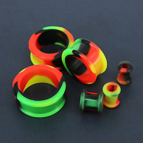 Rainbrow Colour Silicone Flexible Double Flat Flared Tunnels-Body Piercing Jewellery, Plug, Tunnel-tTL0016-M-Glitters