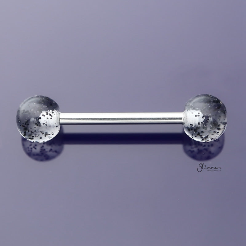 Glitters Acrylic Ball Tongue Barbell - Black-Body Piercing Jewellery, Glitters, Tongue Bar-tr0001-NG-K06-Glitters