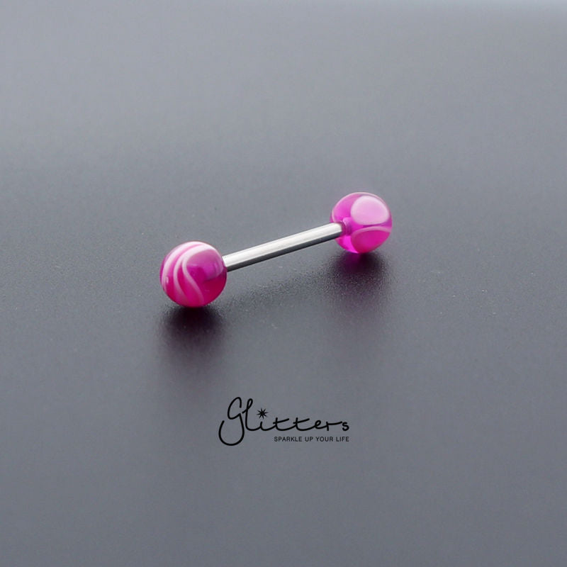 Purple Marble Acrylic Ball with Surgical Steel Tongue Barbell-Body Piercing Jewellery, Tongue Bar-tr0001-_marble_2-Glitters