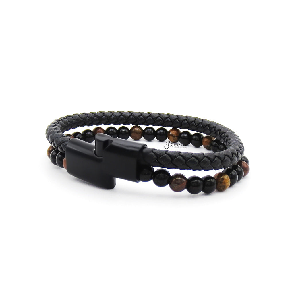 Braided Leather & Tiger Eye Bead Double Layer Bracelet