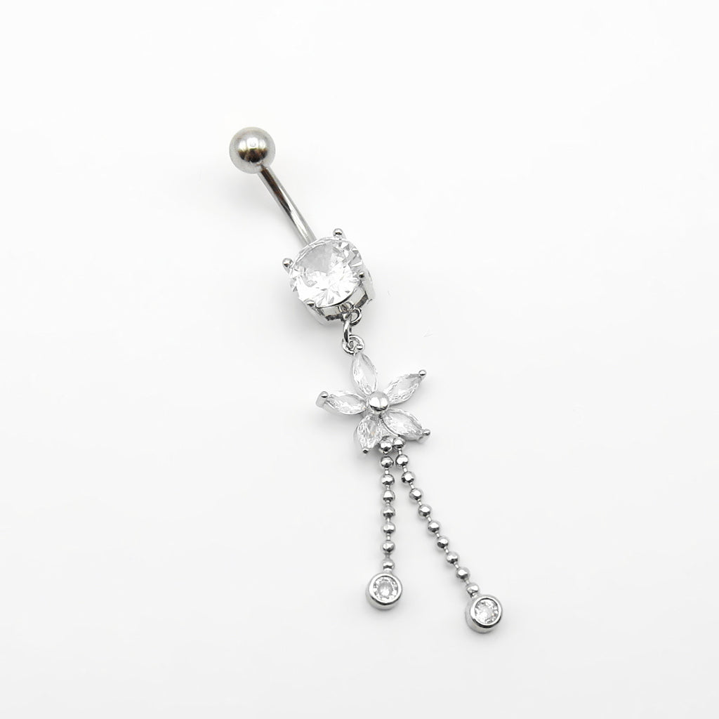 CZ Flower Dangling Fringe Belly Button Ring-Belly Rings-1-Glitters