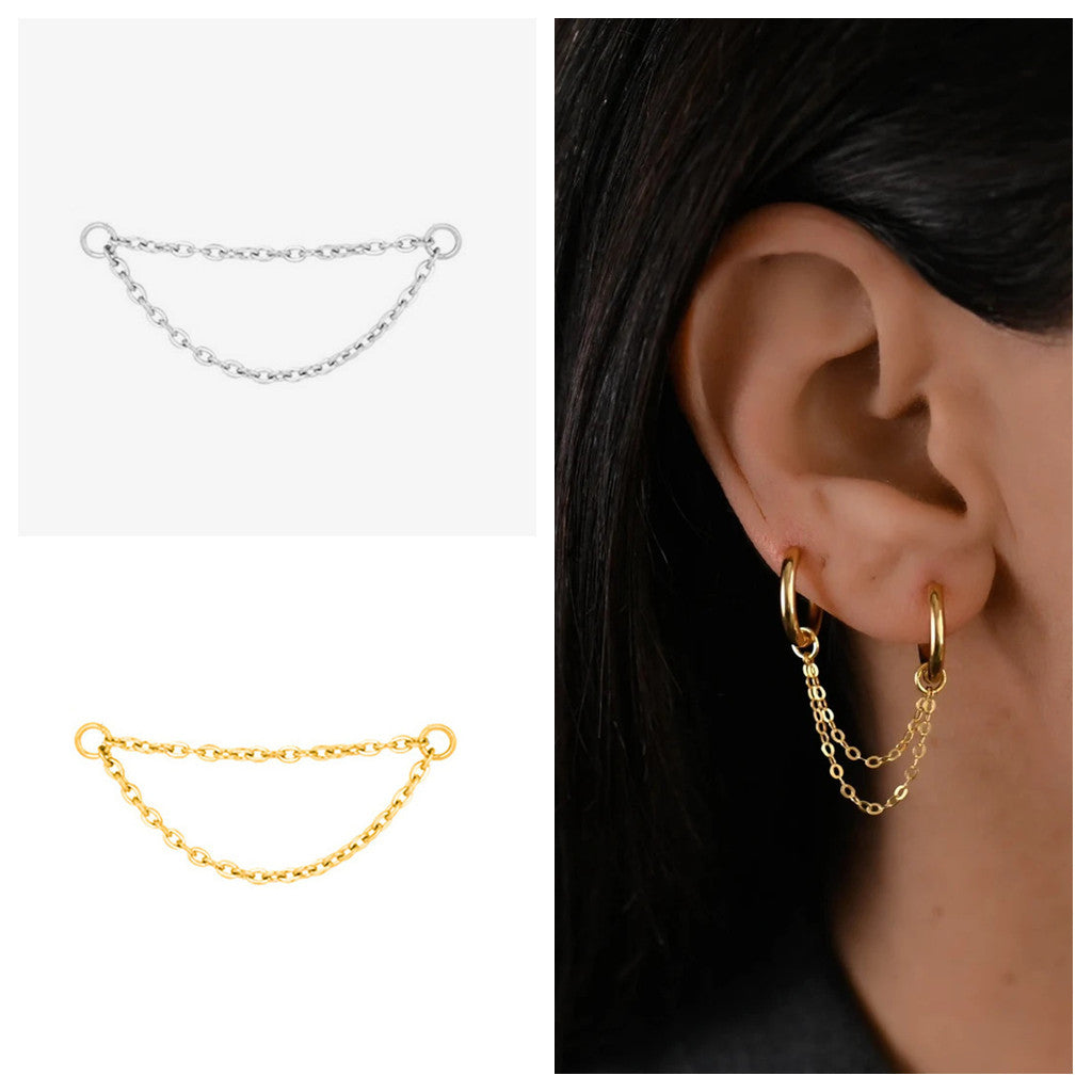 316L Surgical Steel Piercing Double Chain Connector-Ear Chains-3-Glitters