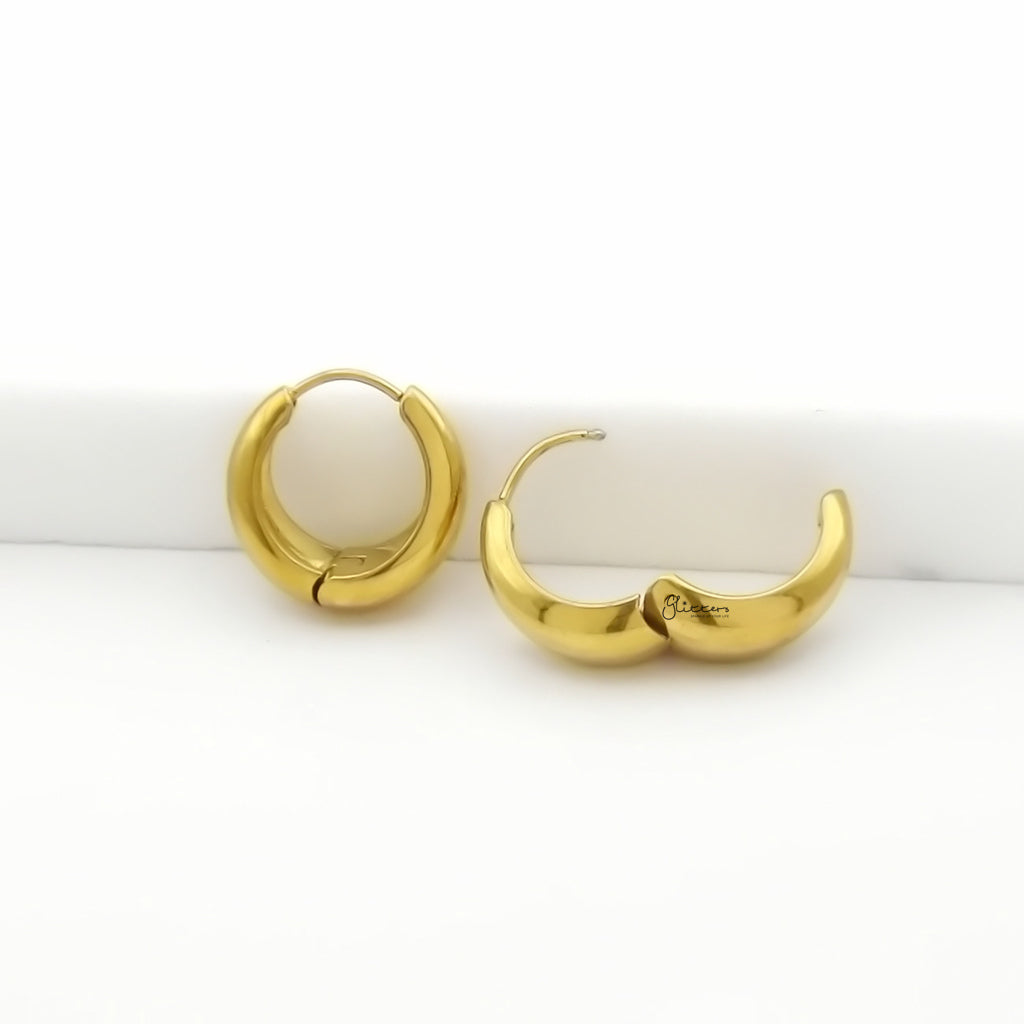 Stainless Steel Tapered Huggie Hoop Earrings - Gold-Earrings-4-Glitters