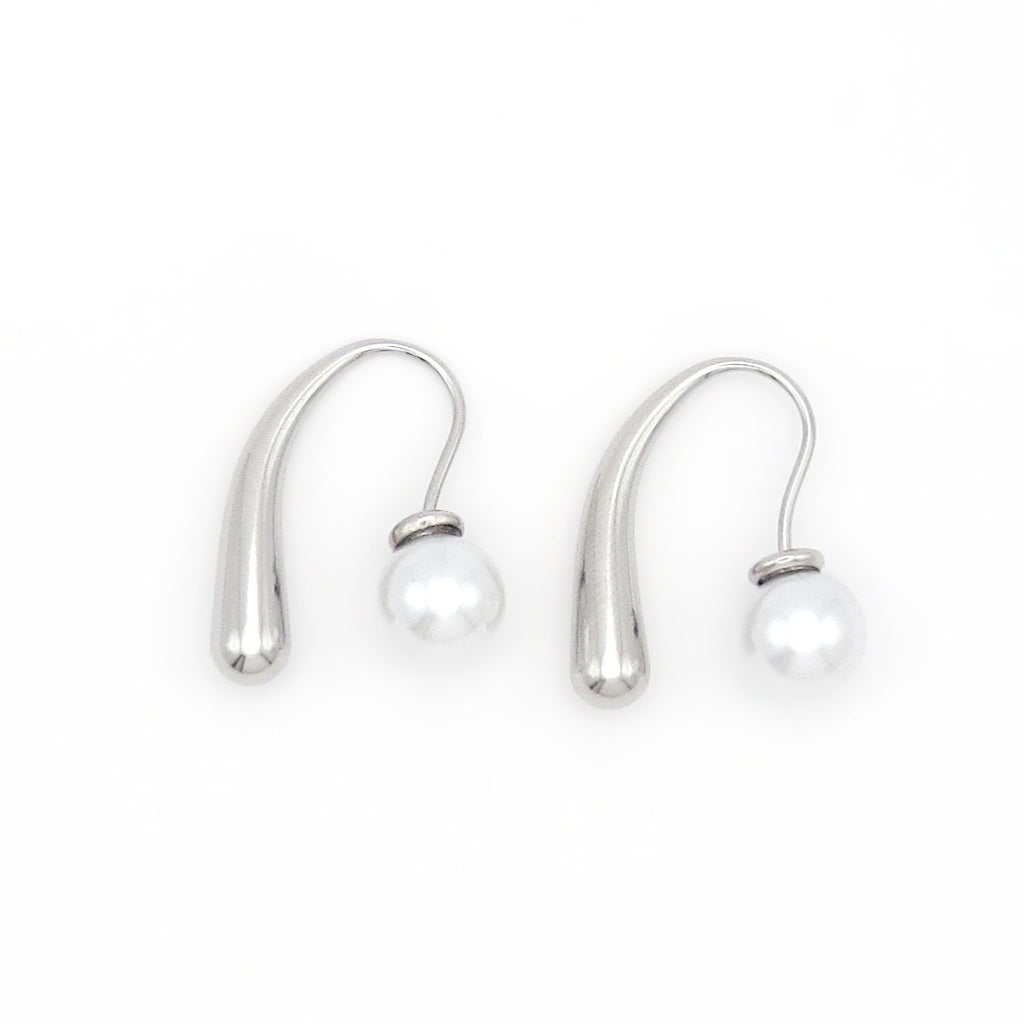 Stainless Steel Liquid Drop Pearl Hook Earrings-Earrings-4-Glitters