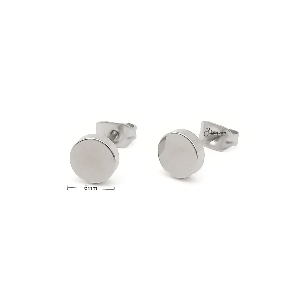 Stainless Steel Round Stud Earrings - Silver
