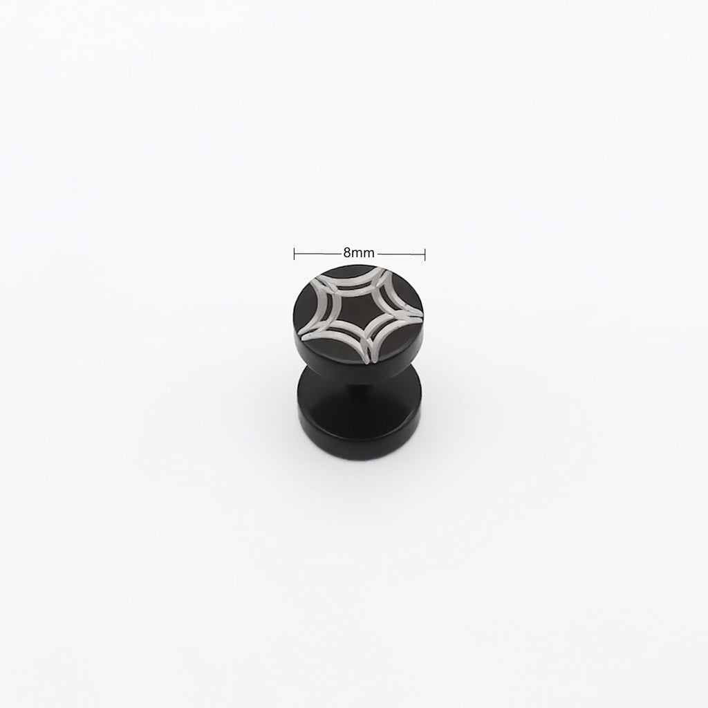 Stainless Steel Engraved Starburst Fake Plug Earring