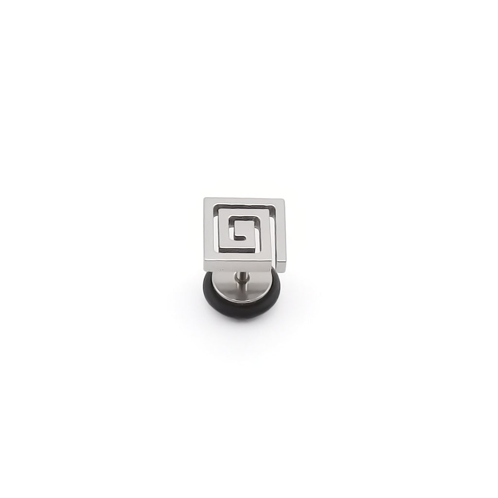 Stainless Steel Greek Key Square Fake Plug Earring