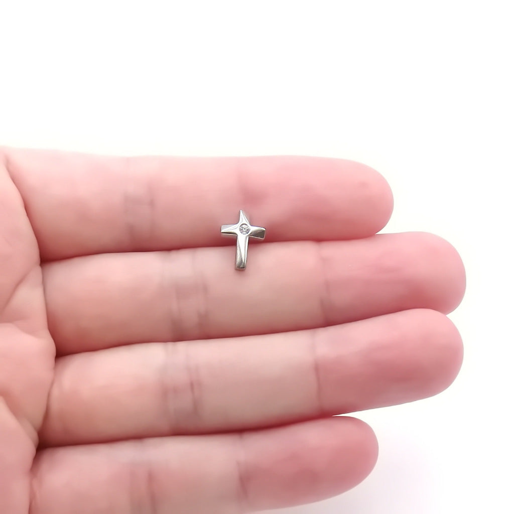Stainless Steel Crystal Cross Fake Plug Earring-Fake Plugs-4-Glitters