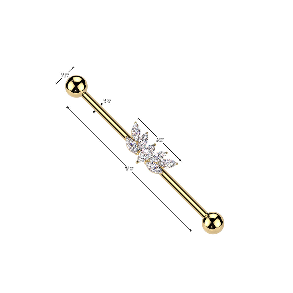 Marquise CZ Fan Industrial Barbell - Gold-Industrial Barbells-2-Glitters