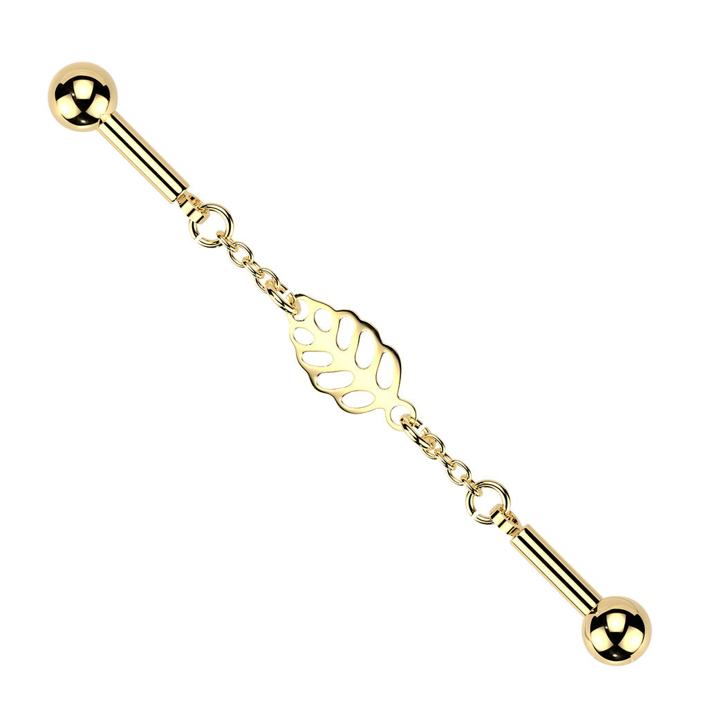 Centered Leaf Connector Chain Industrial Barbell - Gold-Industrial Barbells-1-Glitters