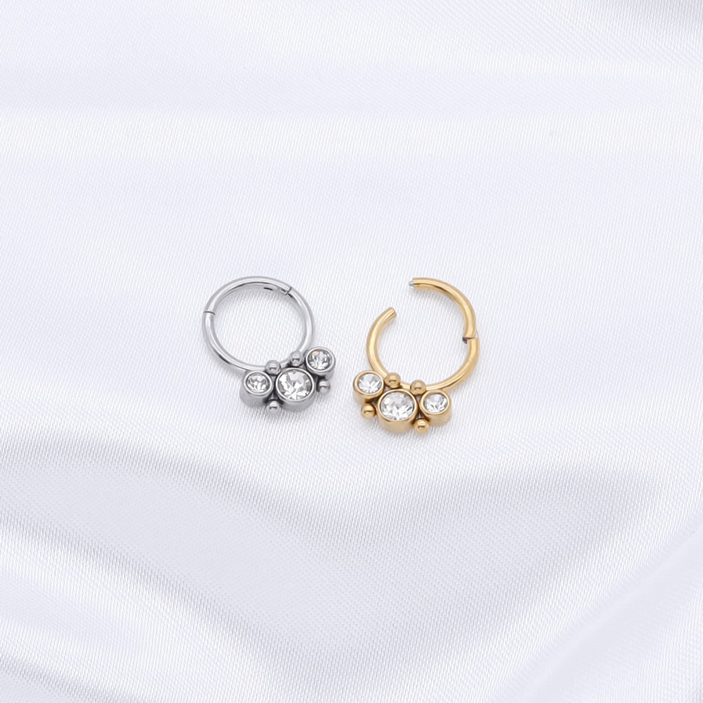 3 Bezel Set Forward Facing CZ Hinged Segment Ring - Gold-Septum Rings-3-Glitters