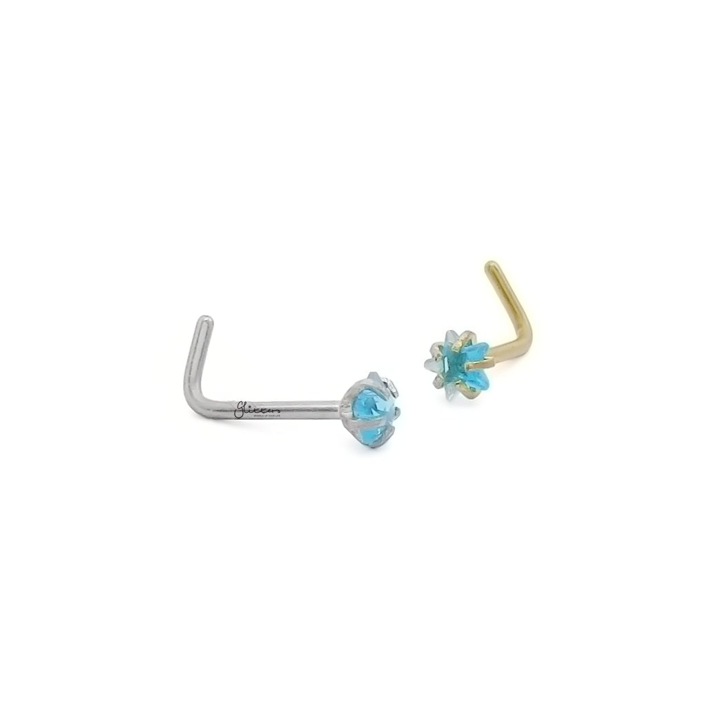 3mm Aqua Star C.Z L Bend Nose Stud