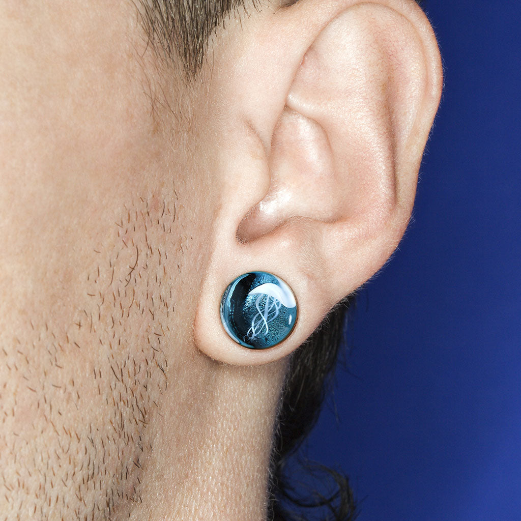 Floating Jellyfish Double Flare Glass Plugs-Tunnels-2-Glitters