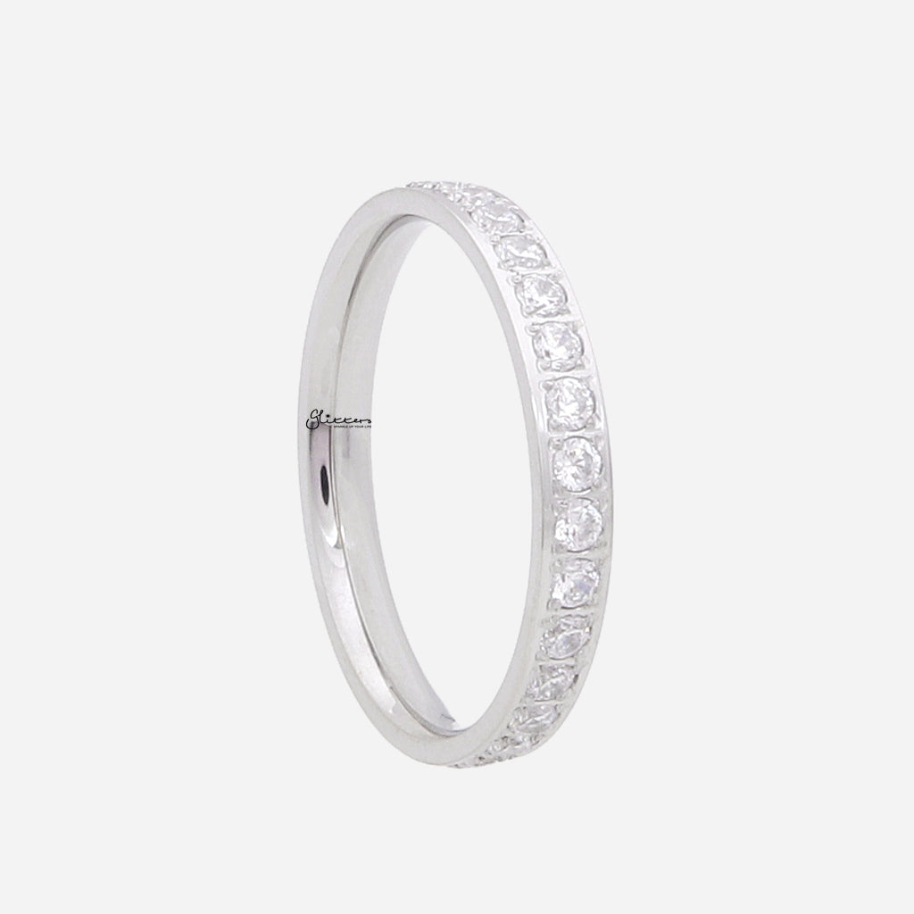 CZ Fully Inlay Stainless Steel Band Ring - Silver-Stainless Steel Rings-3-Glitters