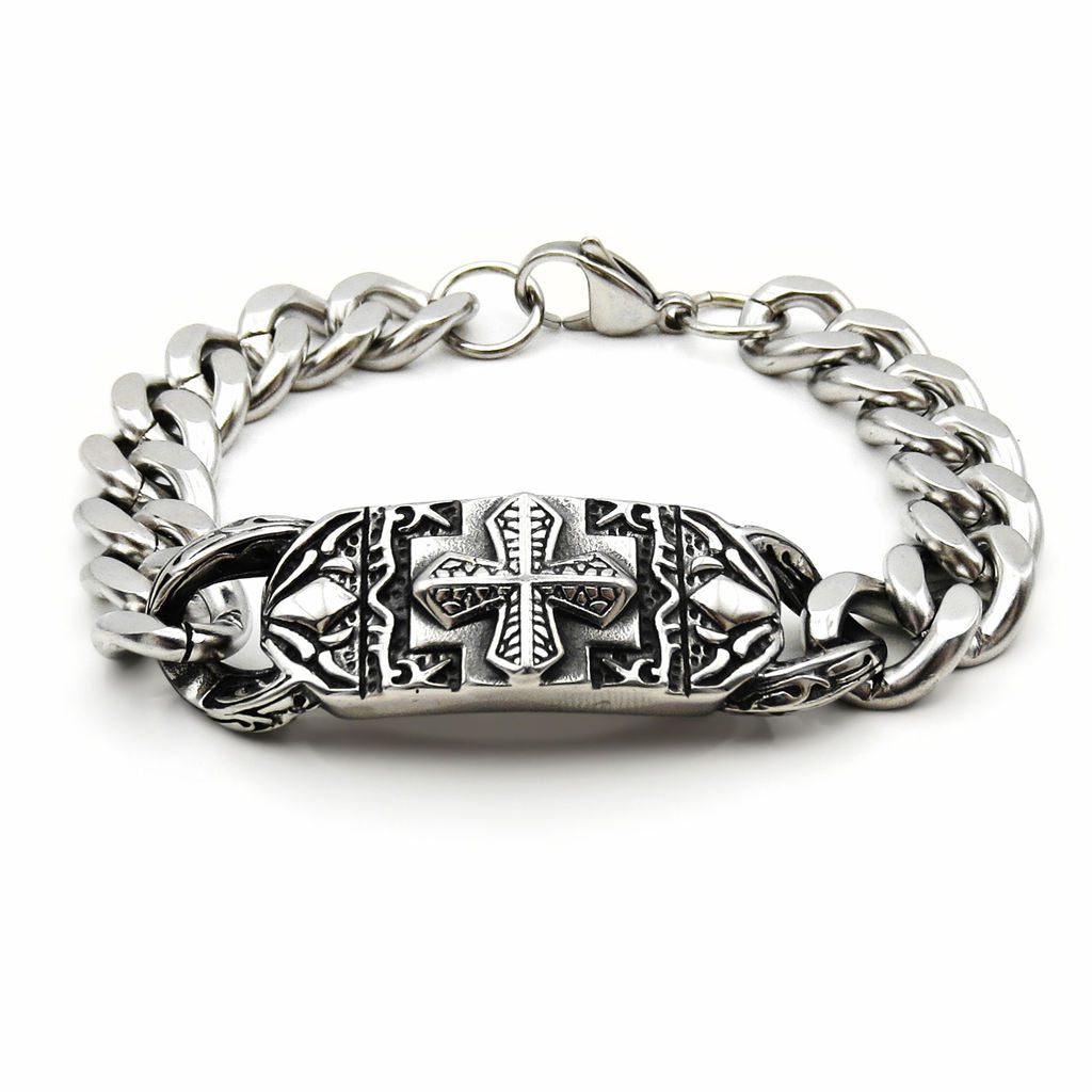 Stainless Steel Gothic Cross Curb Link Bracelet-Stainless Steel Bracelets-2-Glitters