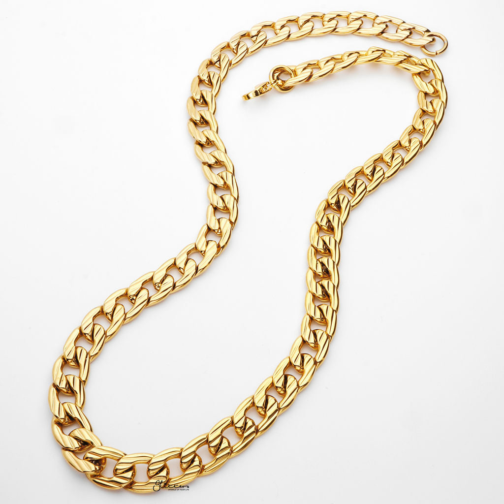 Stainless Steel 11mm Stripe Pattern Link Chain Necklace - Gold-Stainless Steel Chains-2-Glitters