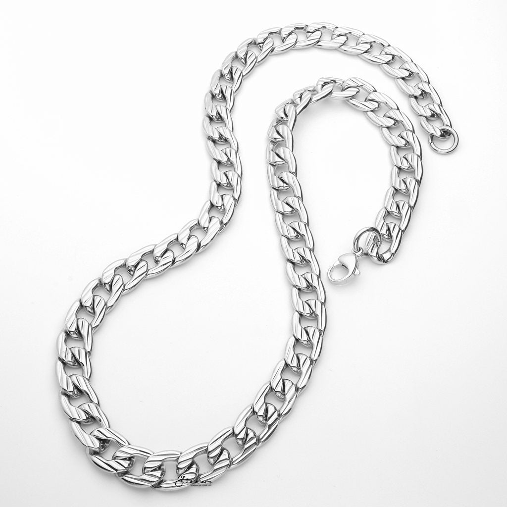 Stainless Steel 11mm Stripe Pattern Link Chain Necklace - Silver-Stainless Steel Chains-2-Glitters