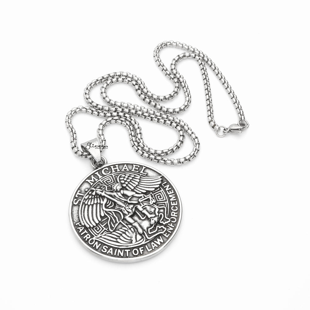 Stainless Steel St. Michael Round Shape Pendant-Pendants-2-Glitters