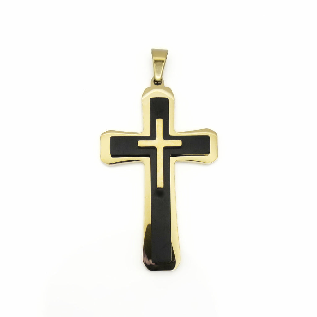 Triple Layer Two-Tone Cross Pendant - Gold-Pendants-1-Glitters