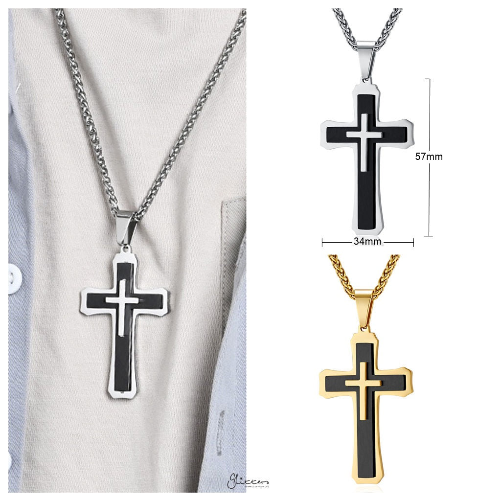 Triple Layer Two-Tone Cross Pendant - Gold-Pendants-4-Glitters