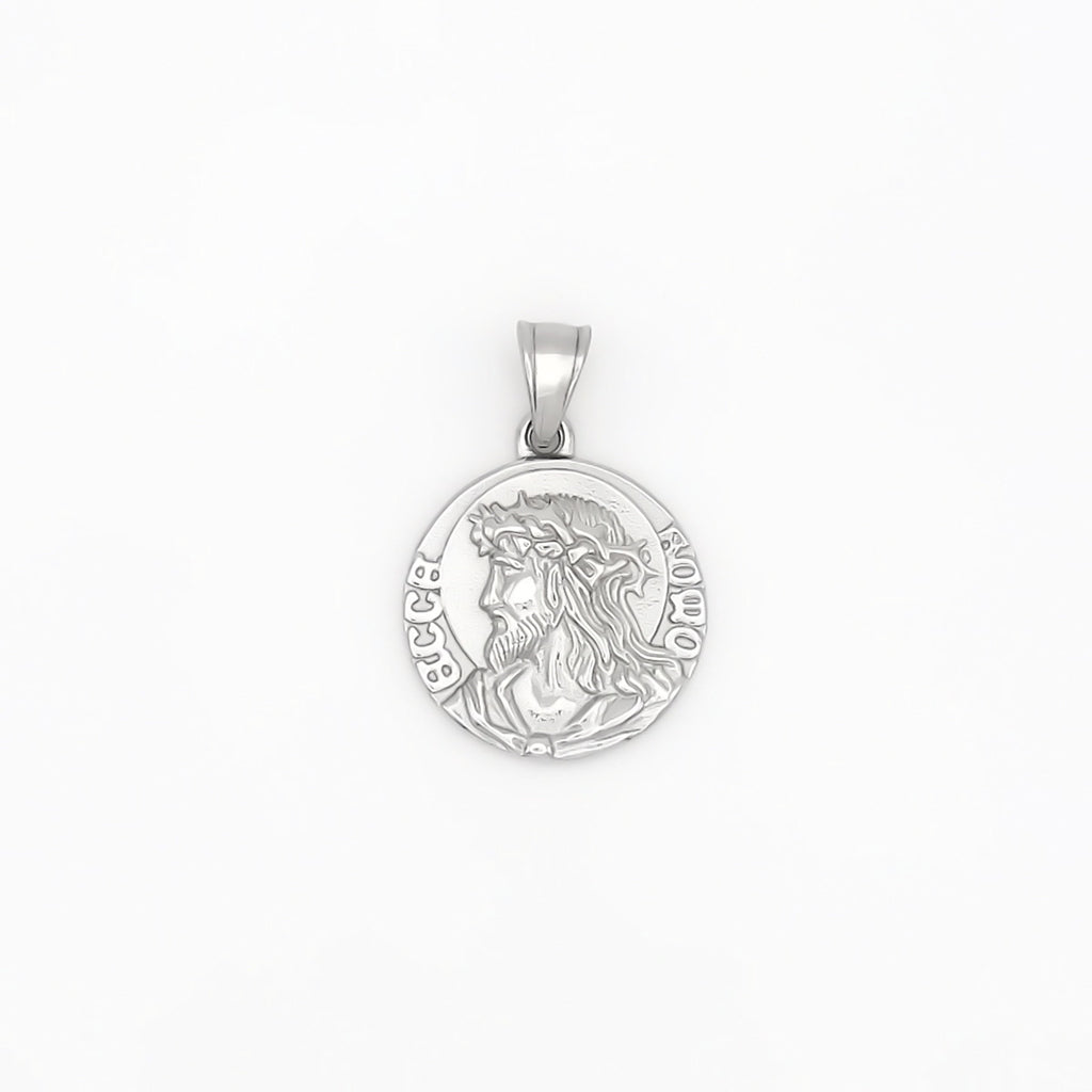 Stainless Steel Jesus Coin Pendant - Silver