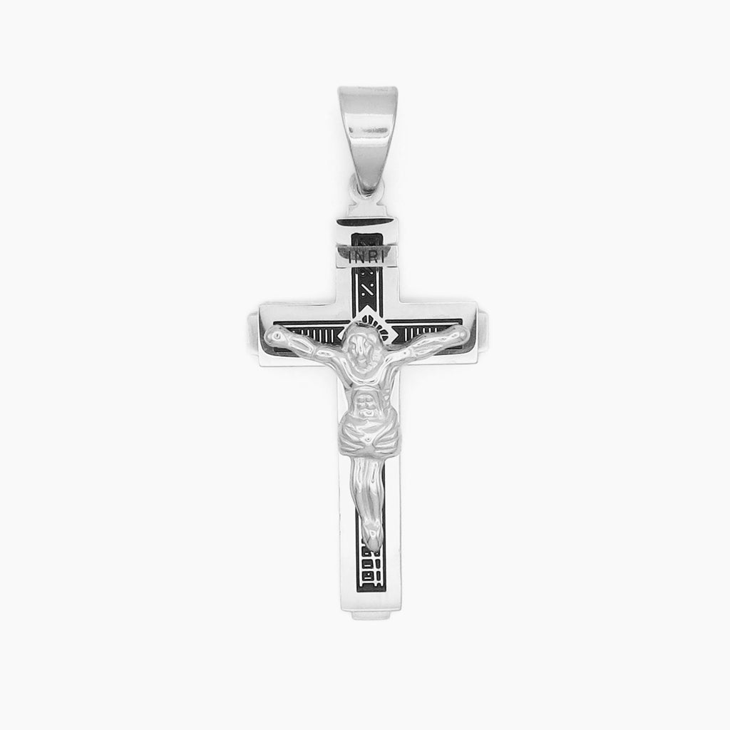 Stainless Steel INRI Crucifix Cross Pendant - Silver