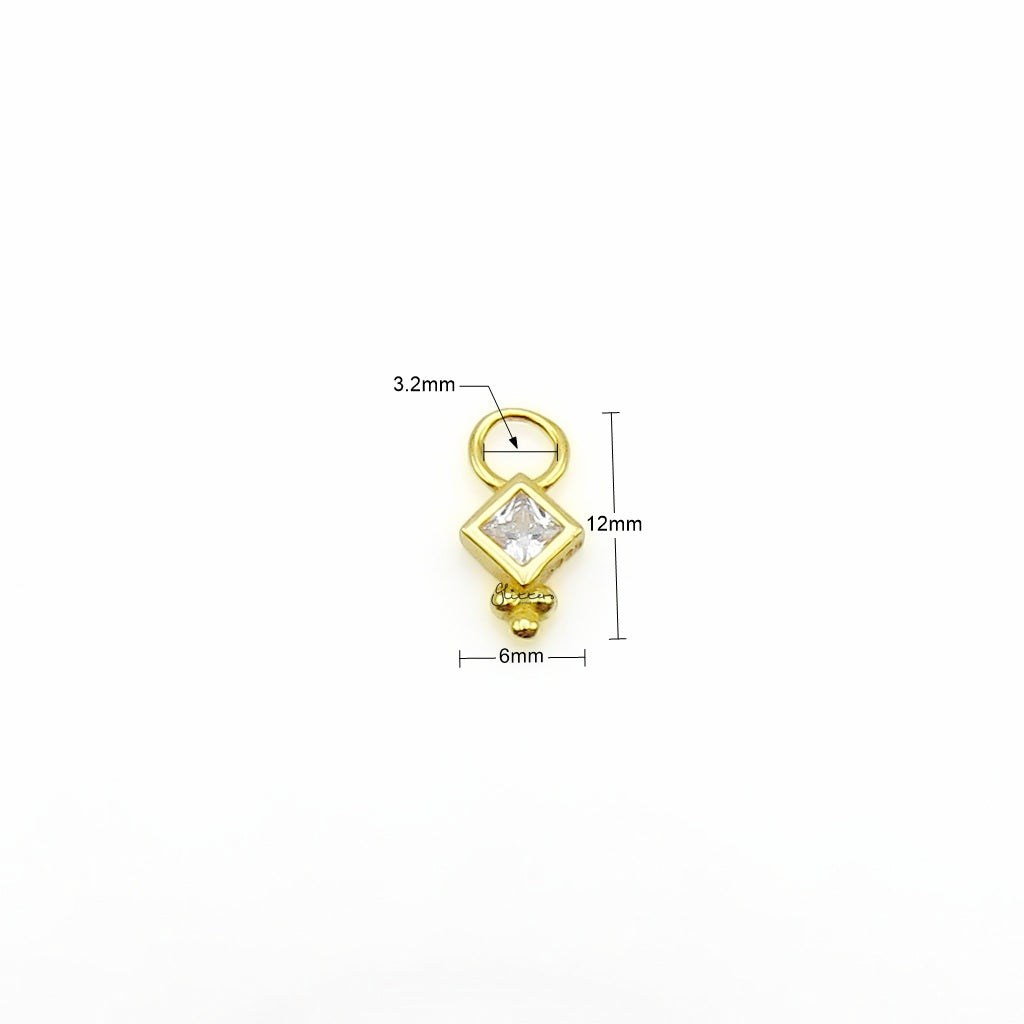 925 Sterling Silver Princess Cut CZ Hoop Earring Dangle Charm