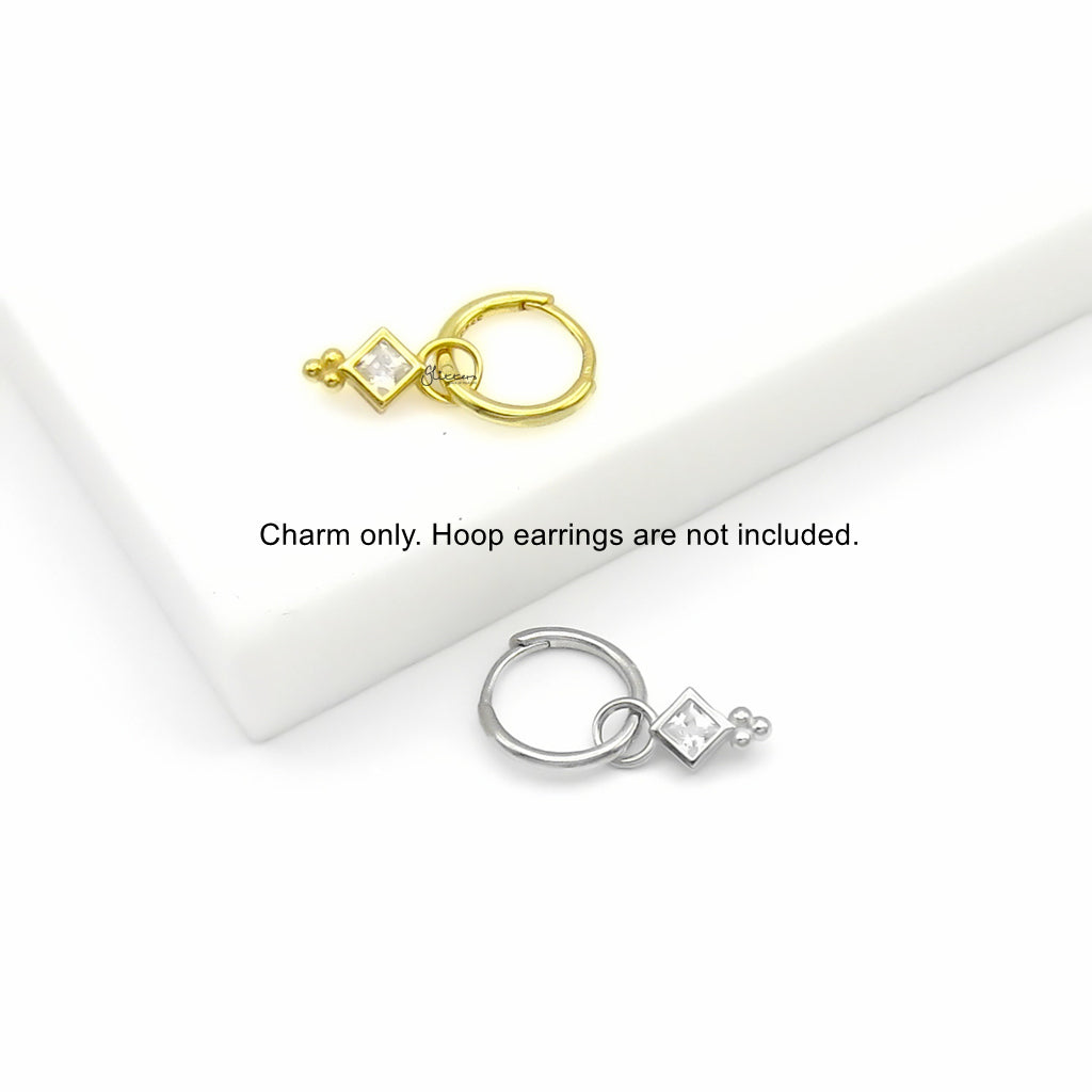 925 Sterling Silver Princess Cut CZ Hoop Earring Dangle Charm