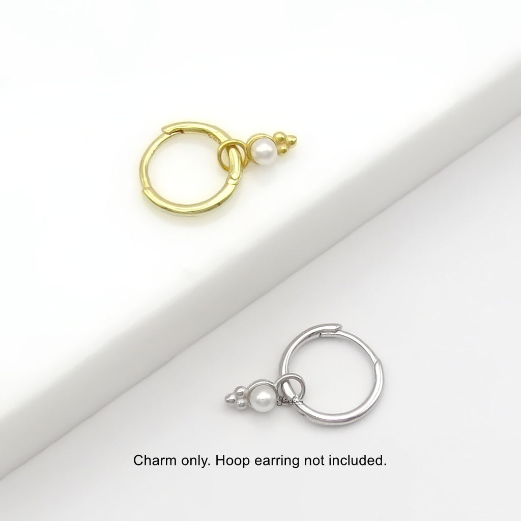 925 Sterling Silver Pearl Beaded Hoop Earring Dangle Charm