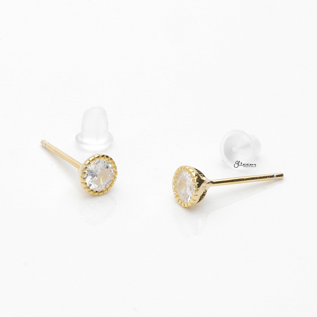 Round CZ Martini Stud Earrings - Gold-Stud Earrings-4-Glitters