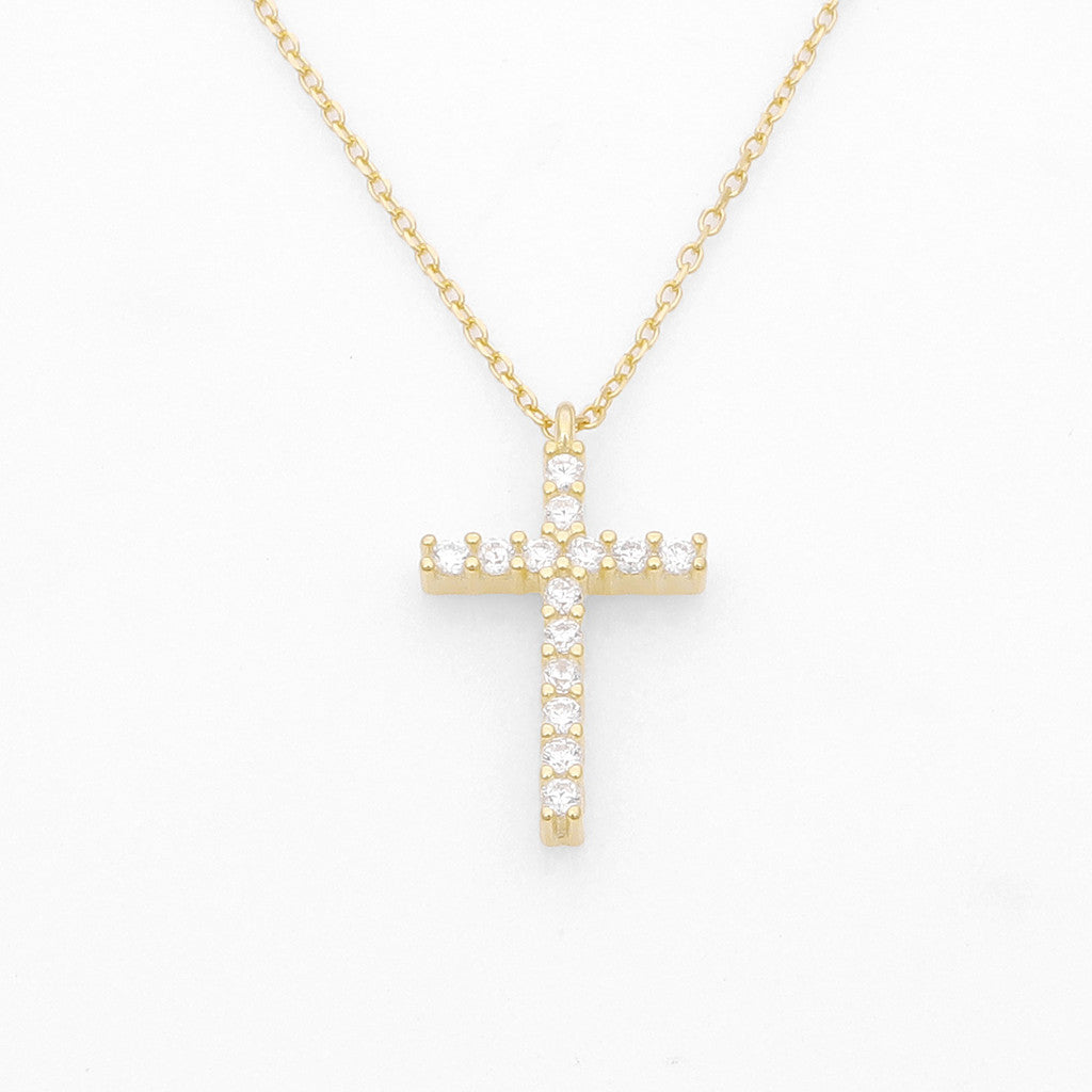 Sterling Silver Cross Charms Necklace - Gold-Sterling Silver Necklaces-1-Glitters