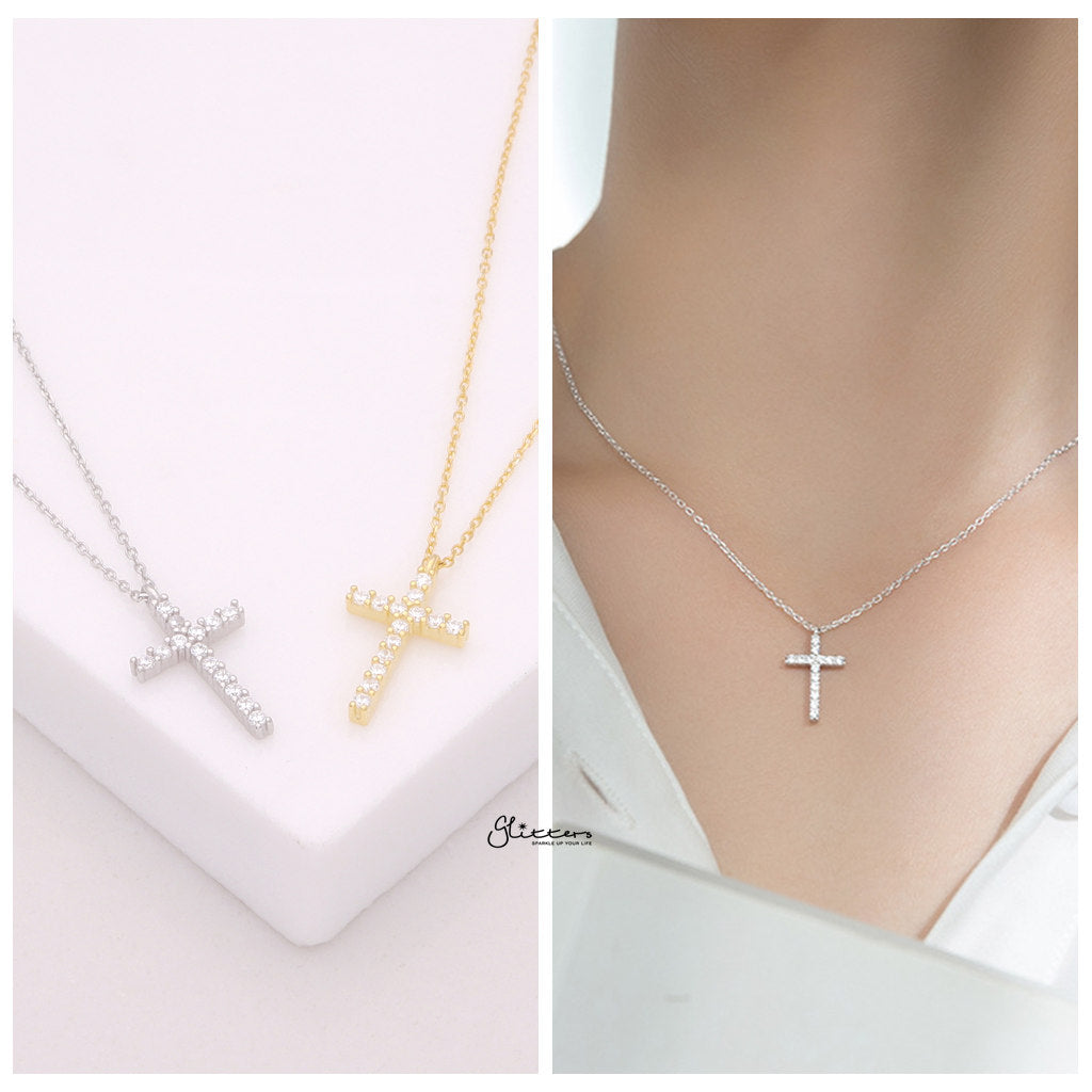 Sterling Silver Cross Charms Necklace - Silver-Sterling Silver Necklaces-3-Glitters