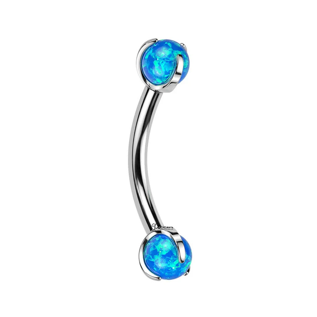 Titanium Curved Barbells with Internally Threaded Opal Balls - Blue-Eyebrow-1-Glitters