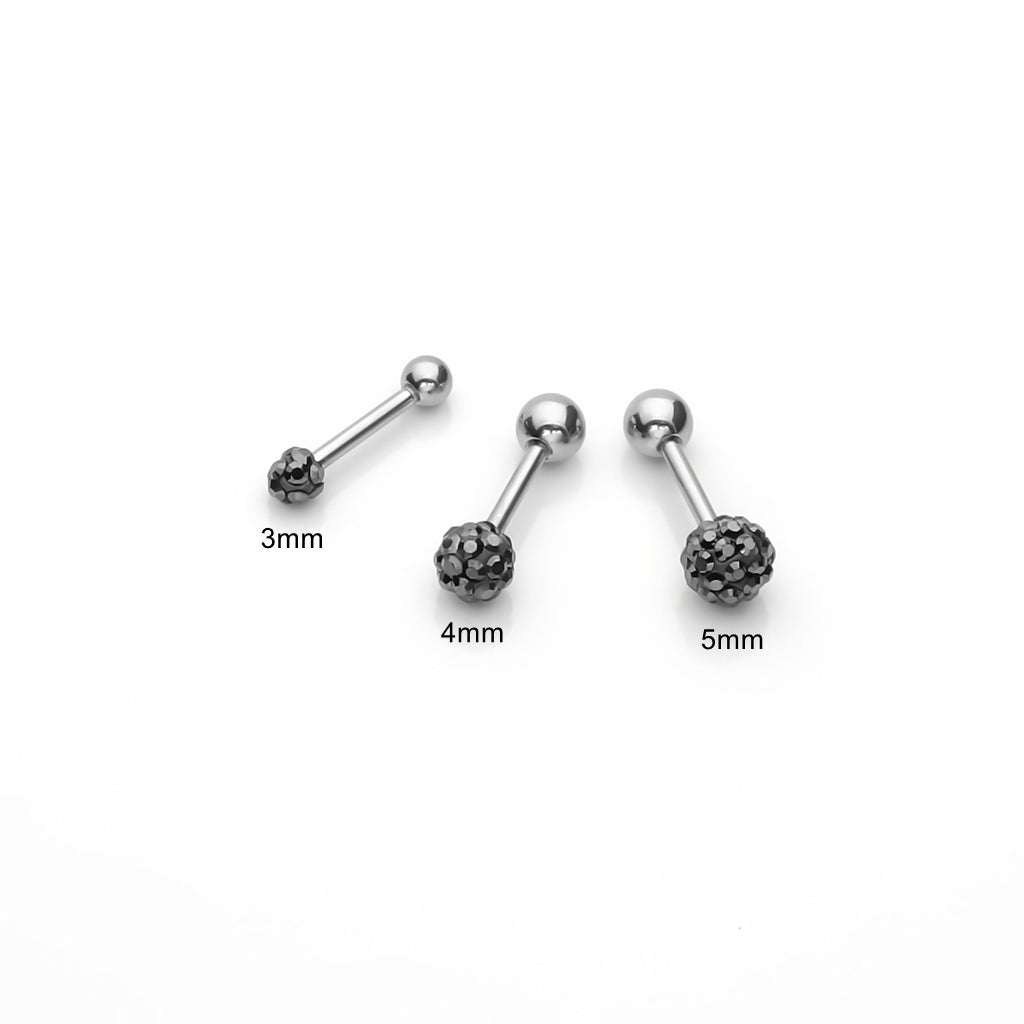 Ferido Crystal Disco Ball Top Tragus Barbell - Black-Tragus | Cartilage | Daith | Conch-3-Glitters