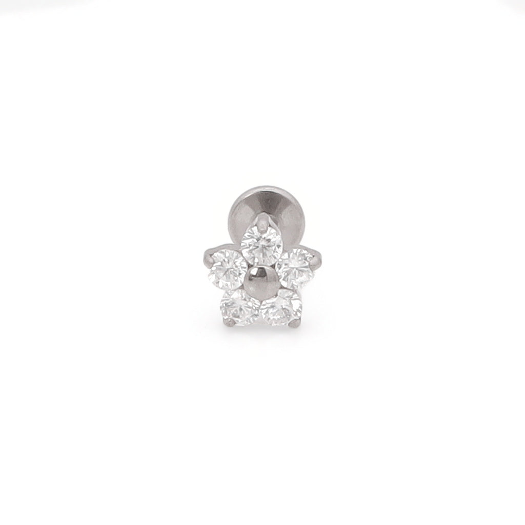 CZ Flower Top Internally Threaded Flat Back Stud-Tragus | Cartilage | Daith | Conch-1-Glitters