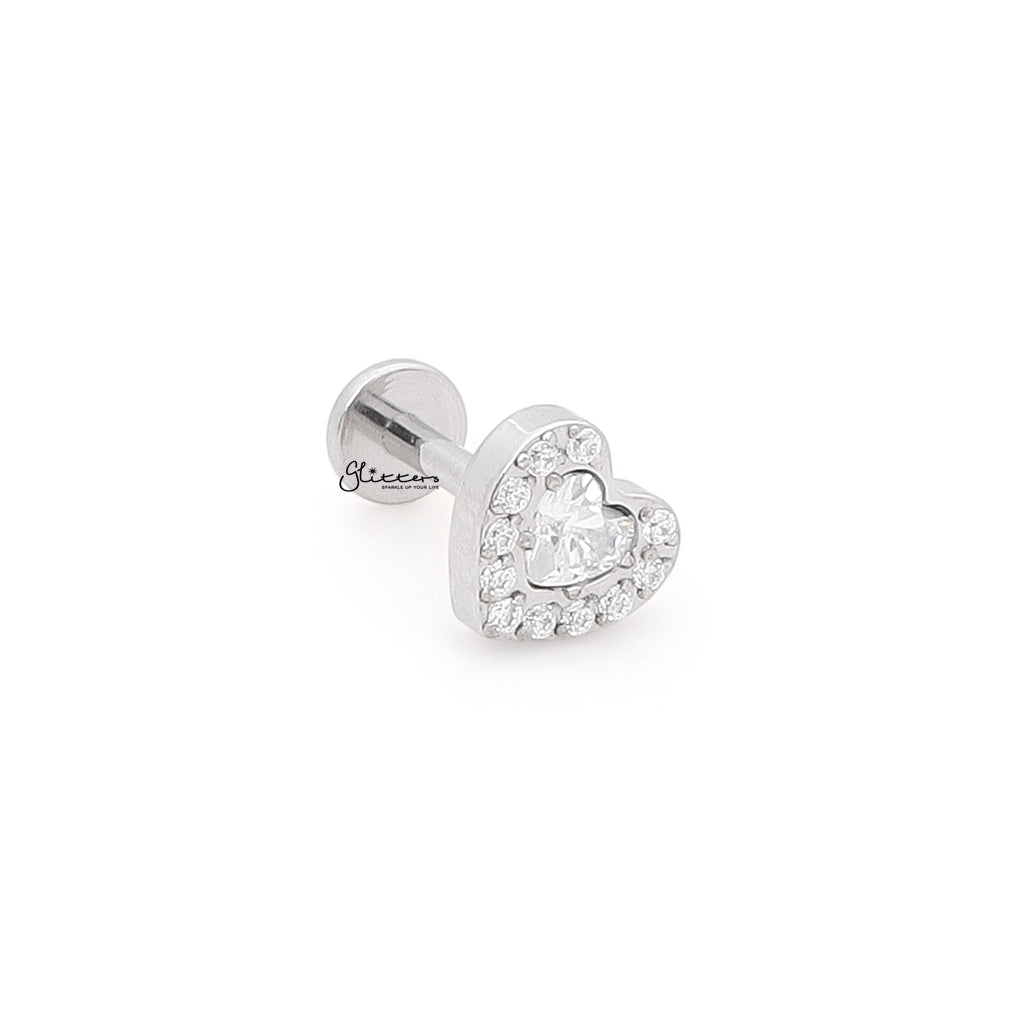 CZ Heart Top Internally Threaded Flat Back Stud-Tragus | Cartilage | Daith | Conch-3-Glitters