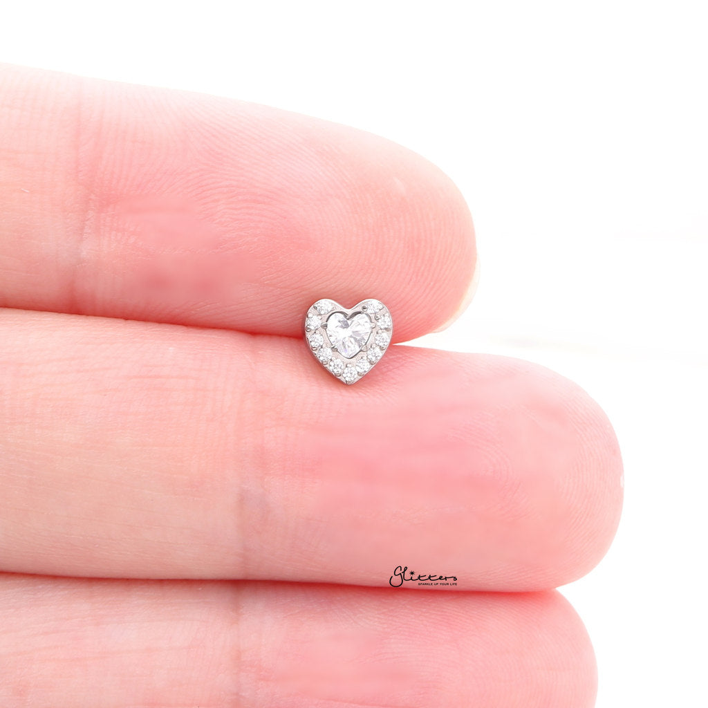 CZ Heart Top Internally Threaded Flat Back Stud-Tragus | Cartilage | Daith | Conch-2-Glitters