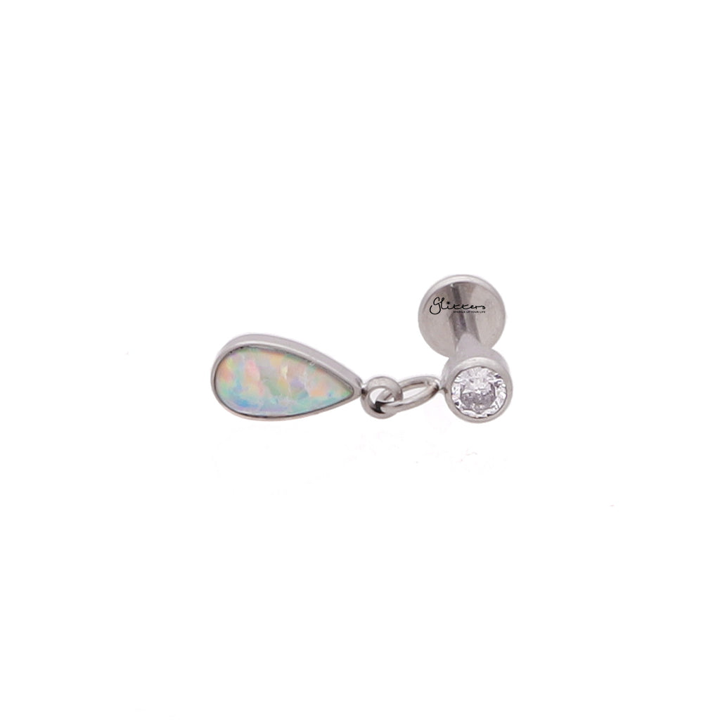 Teardrop Opal Internally Threaded Flat Back Stud-Tragus | Cartilage | Daith | Conch-3-Glitters